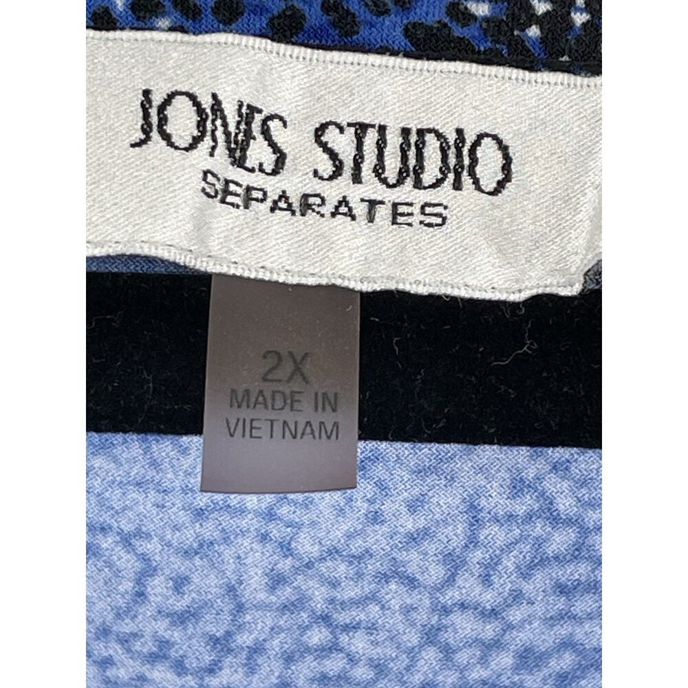 Jones Studio Women’s 2X Top Sleeveless Blouse Blue Black Tank Office Whimsygoth - Picture 2 of 6